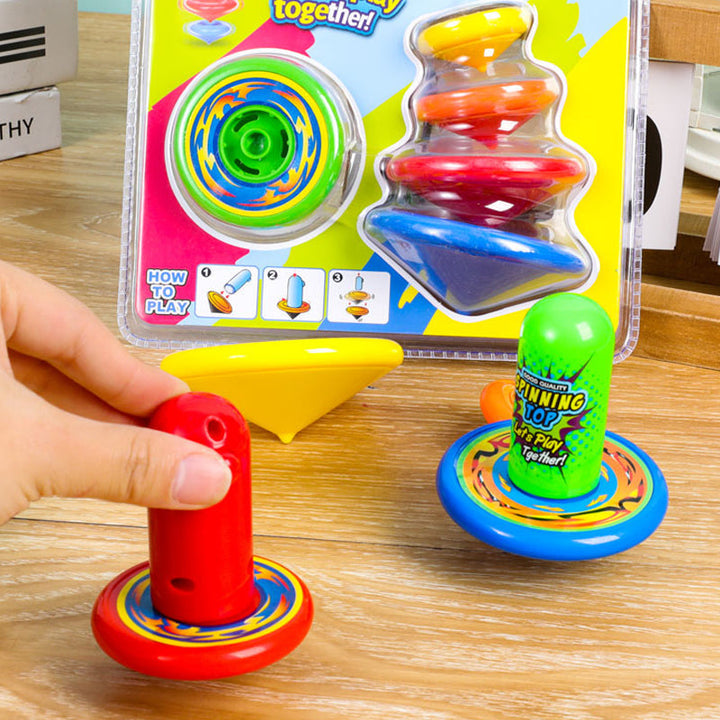 Färgglad snurrleksak i plast för barn, visar levande färger och lekfull design, stimulerar kreativitet och motorik.
