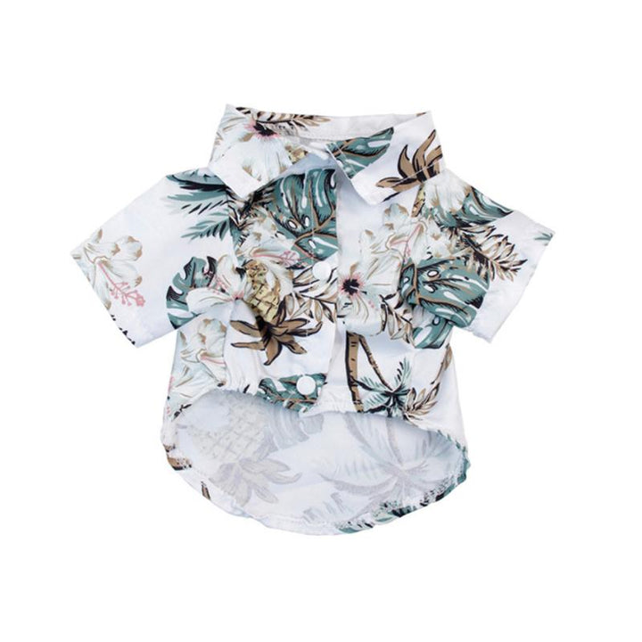 "Färgglad sommar Hawaiian t-shirt för husdjur i lätt polyester, blommönster för stil och komfort vid alla tillfällen."