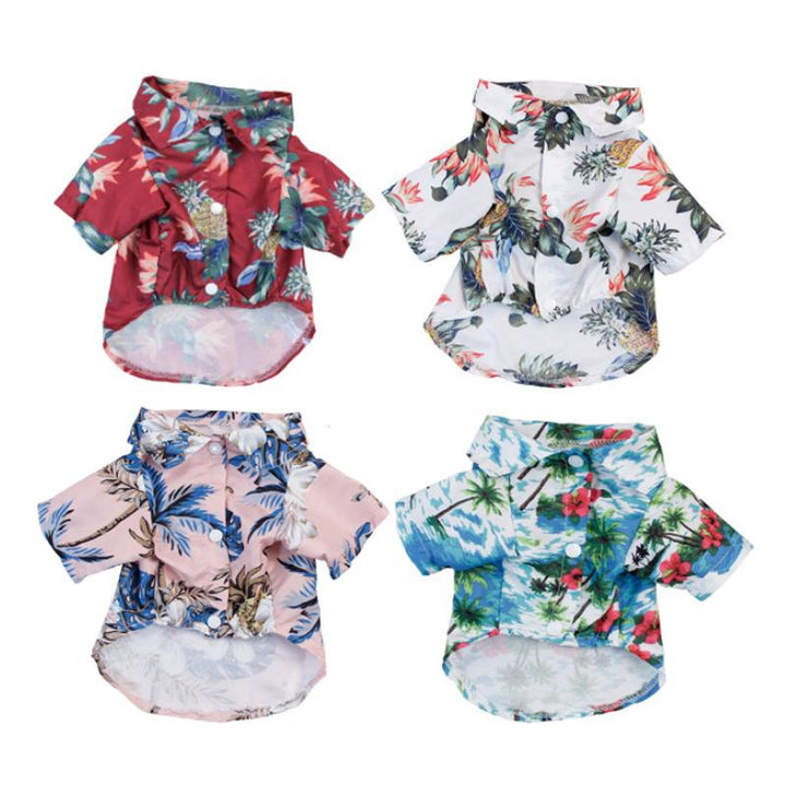 "Färgglad sommar Hawaiian t-shirt för husdjur i lätt polyester, blommönster för stil och komfort vid alla tillfällen."