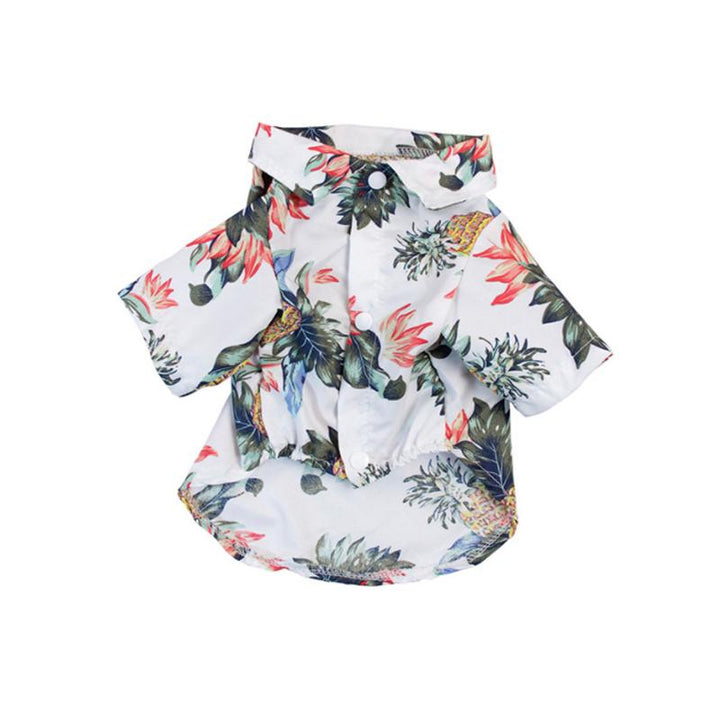 "Färgglad sommar Hawaiian t-shirt för husdjur i lätt polyester, blommönster för stil och komfort vid alla tillfällen."
