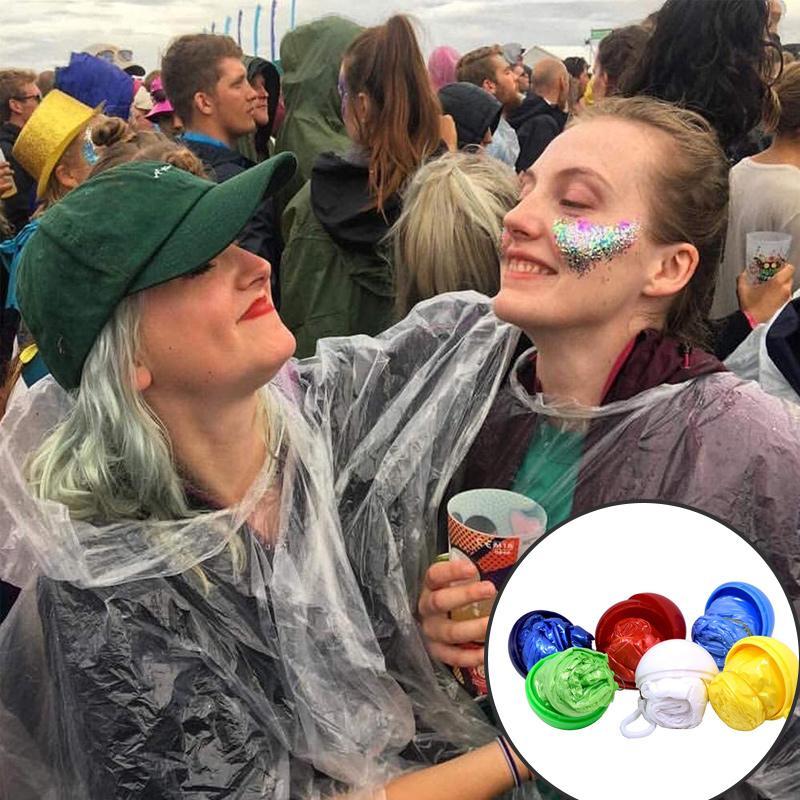 "Färgglad unisex regnponcho med kompakt förvaringsboll, idealisk för skydd i regn och lätt att bära med sig."