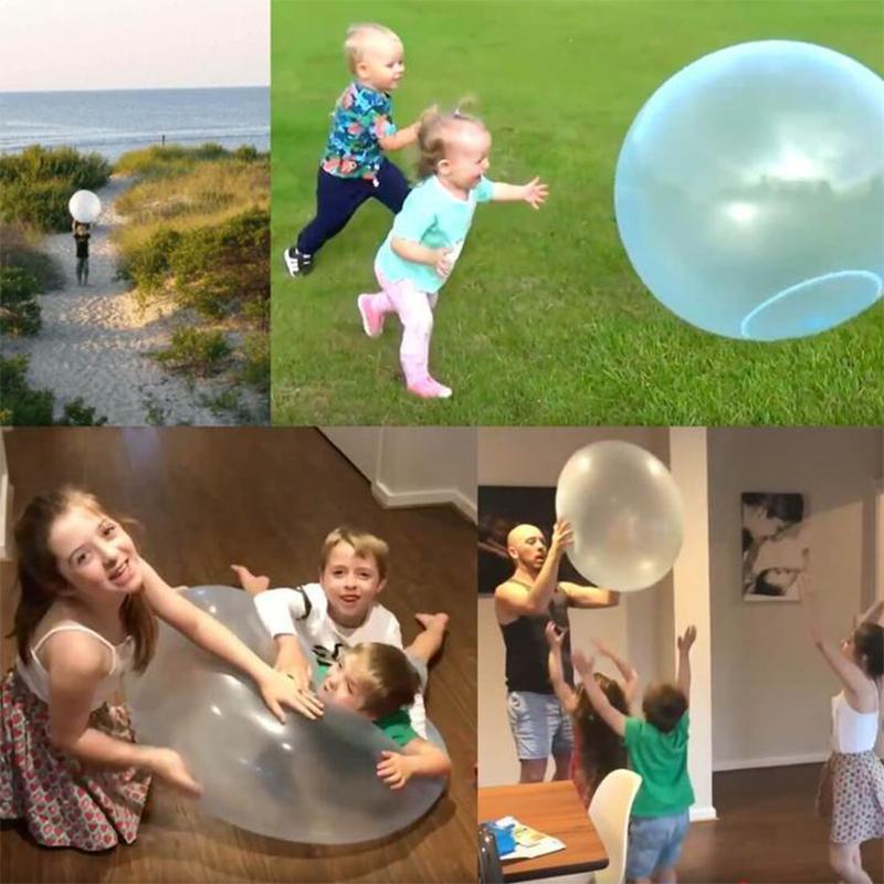 "Färgglad uppblåsbar Bubble Ball för barn, perfekt för utomhuslek. Tillverkad av hållbart material, finns i rosa, grön och bl
