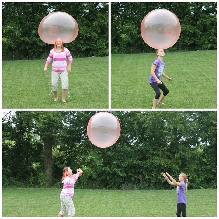 "Färgglad uppblåsbar Bubble Ball för barn, perfekt för utomhuslek. Tillverkad av hållbart material, finns i rosa, grön och bl