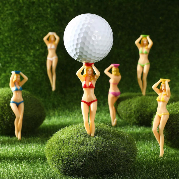 Färgglada bikini golfpeggs i plast, 7.5 cm, för kvinnor; gör golf spelet roligt. 6 olika färger, lätt och hållbart tilbehör.
