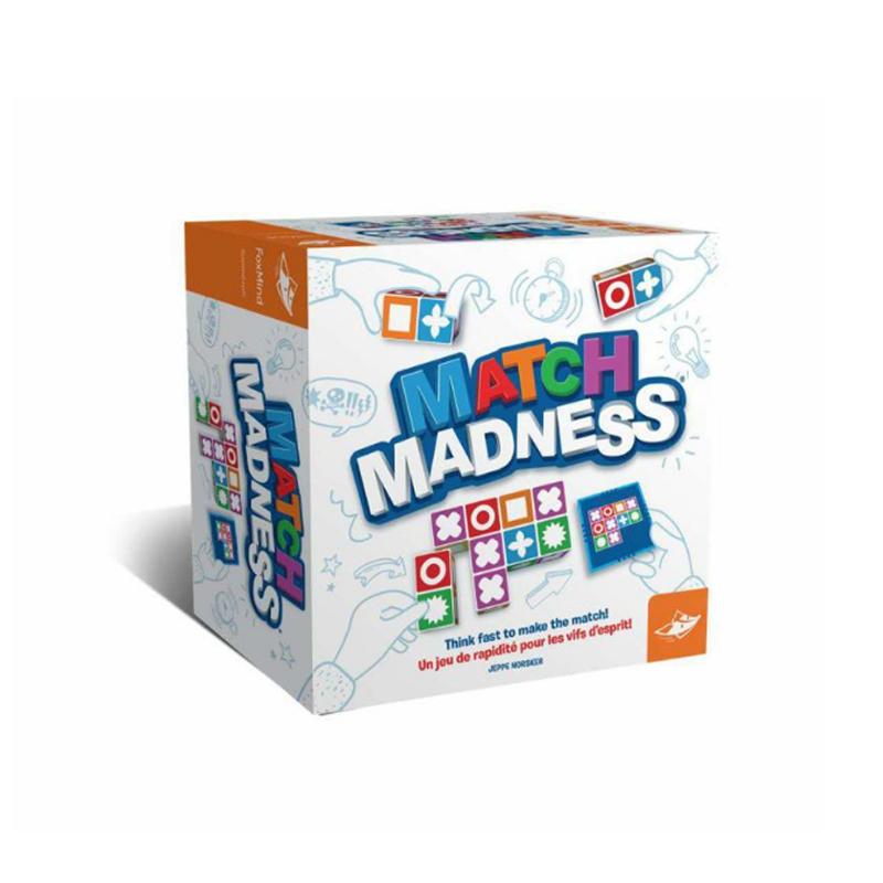 "Färgglada block och mönsterkort från Match Madness brädspel för barn, designad för att utveckla logiskt tänkande."
