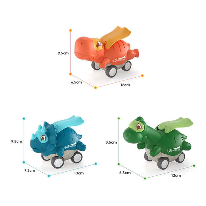 "Färgglada dinosauriebilar för barn, inkluderar Brachiosaurus och Tyrannosaurus, säker BPA-fri plast för små händer."