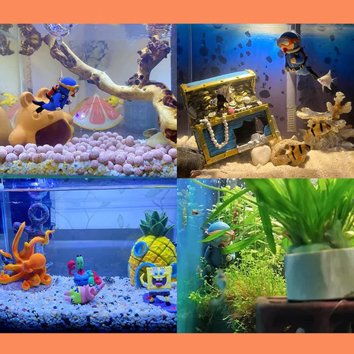 "Färgglada flytande akvariumdekorationer i blått och rött för trädgårdsdamm, justerbar position och säker användning."