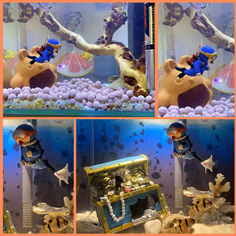 "Färgglada flytande akvariumdekorationer i blått och rött för trädgårdsdamm, justerbar position och säker användning."