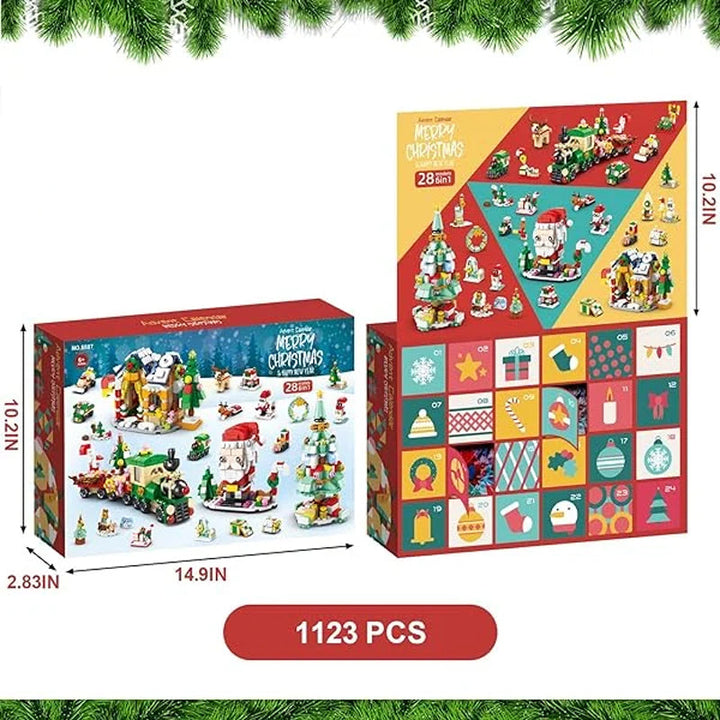 "Färgglada julkalender byggklossar för barn, pedagogiska leksaker med olika former för kreativ lek och lärande."