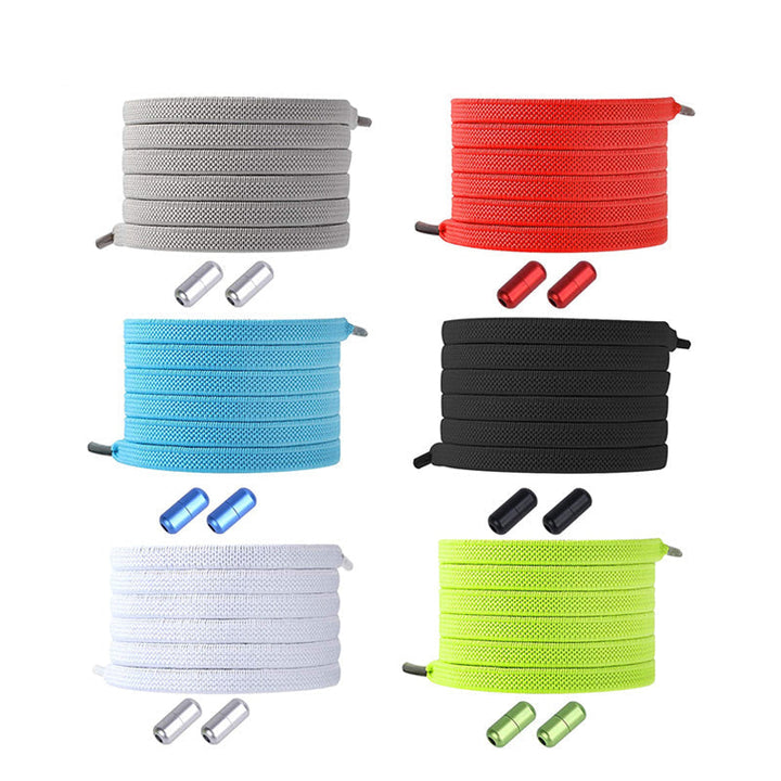 "Färgglada justerbara knytfria skosnören för damer, i elastiskt material med robust lås, visar randiga och enfärgade alternat