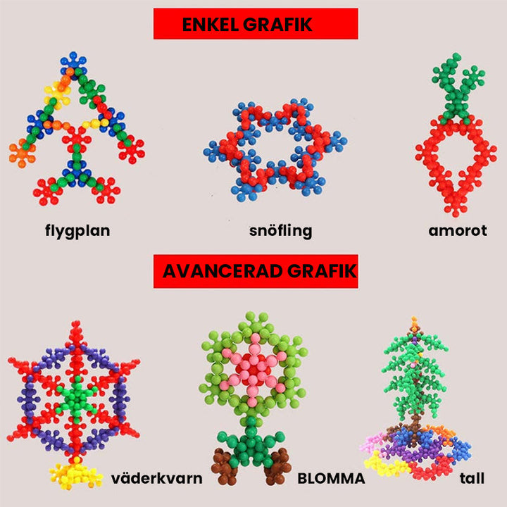 "Färgglada pedagogiska byggklossar i plast för barn, främjar kreativt lärande och motorik, giftfria och säkra."