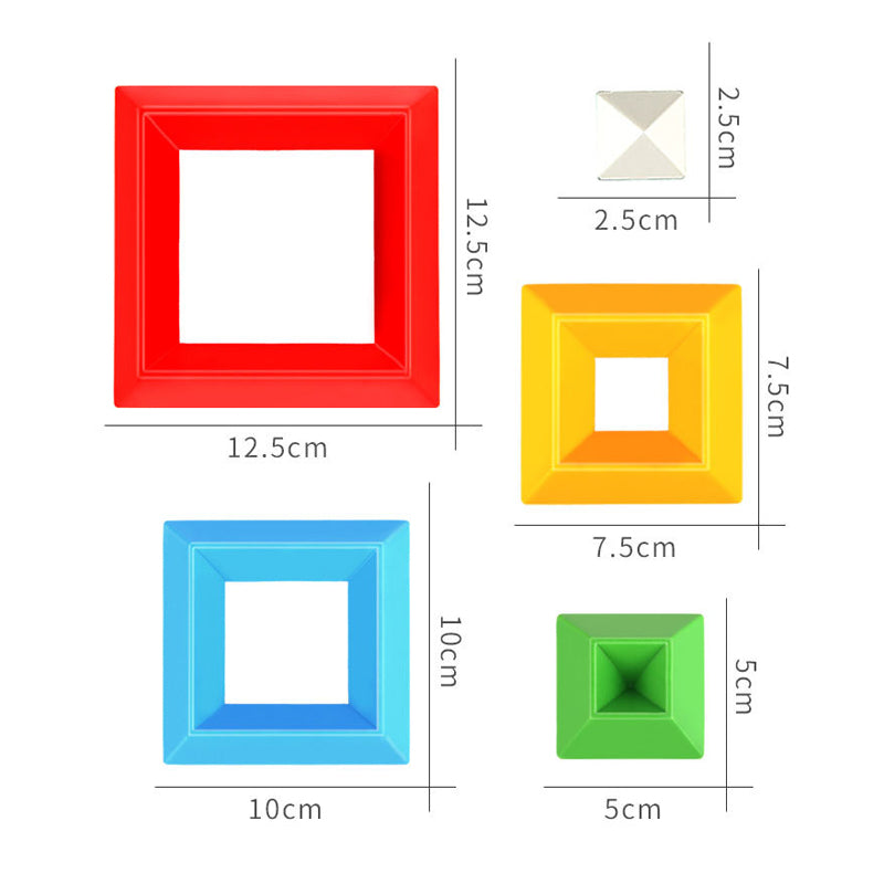 Färgglada pyramide stapelblock i ABS-plast för barn, främjar kreativitet och finmotorik, säkra med rundade hörn.