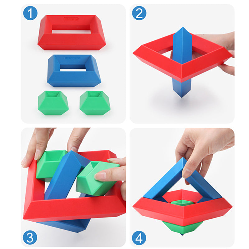 Färgglada pyramide stapelblock i ABS-plast för barn, främjar kreativitet och finmotorik, säkra med rundade hörn.