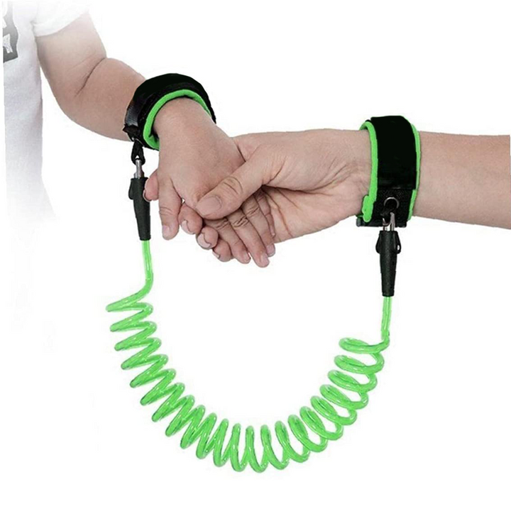 "Färgglatt barnkoppel med handledsband och ryggsäcksinfästning för säker förflyttning och fri rörelse."