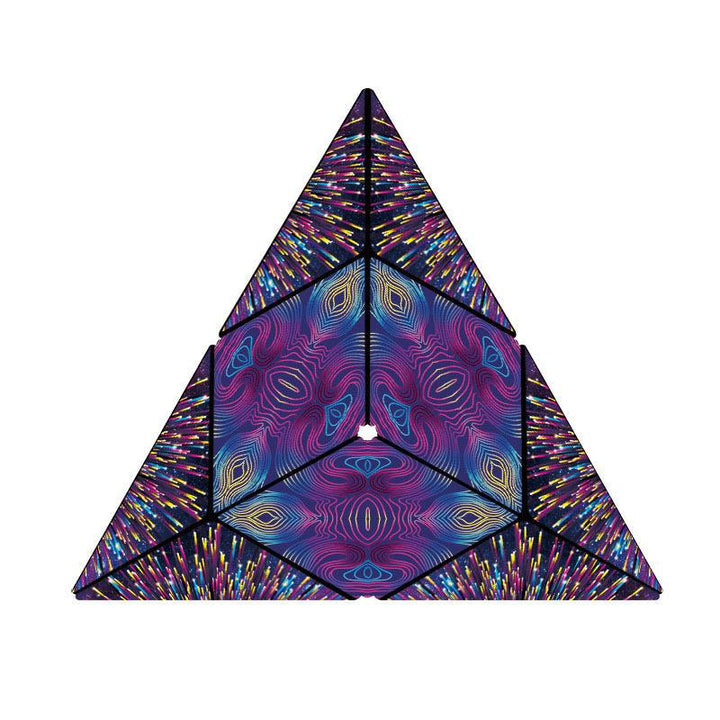 "Färggrann magnetisk kubleksak för barn, formad som en geometrisk mönstertransformation, perfekt för kreativ lek."