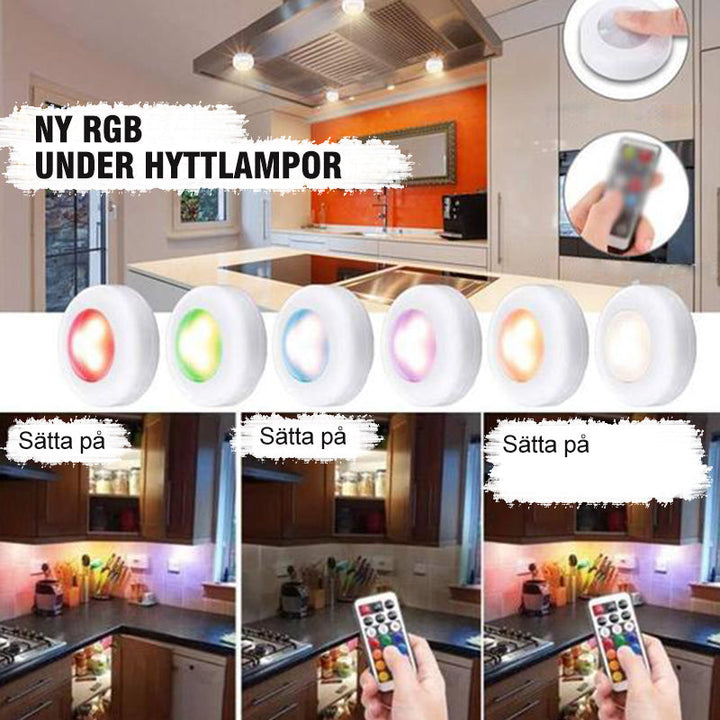 "Färgskiftande trådlös nattlampa med fjärrkontroll lyser i olika färger, perfekt för magisk atmosfär i hemmet."