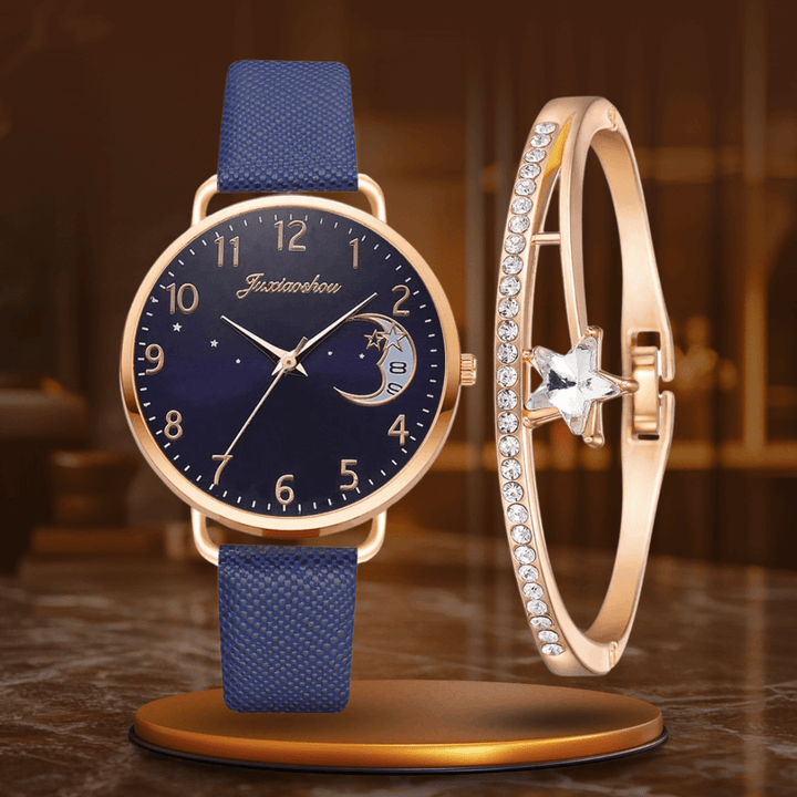 Elegant Moon Dial Watch & Bracelet Set