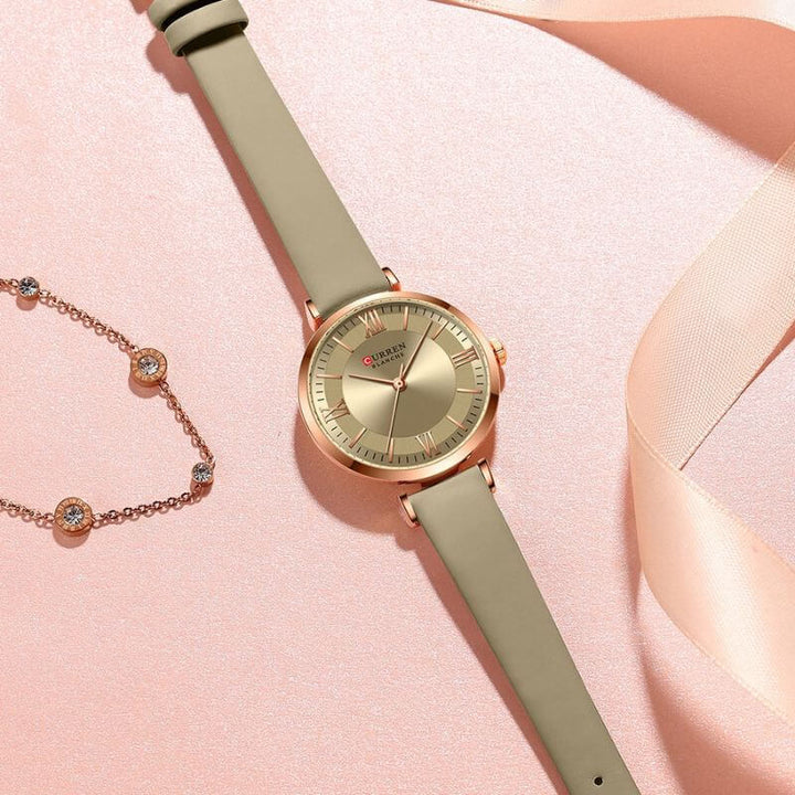 Elegant Vattentät Klocka med Läderarmband