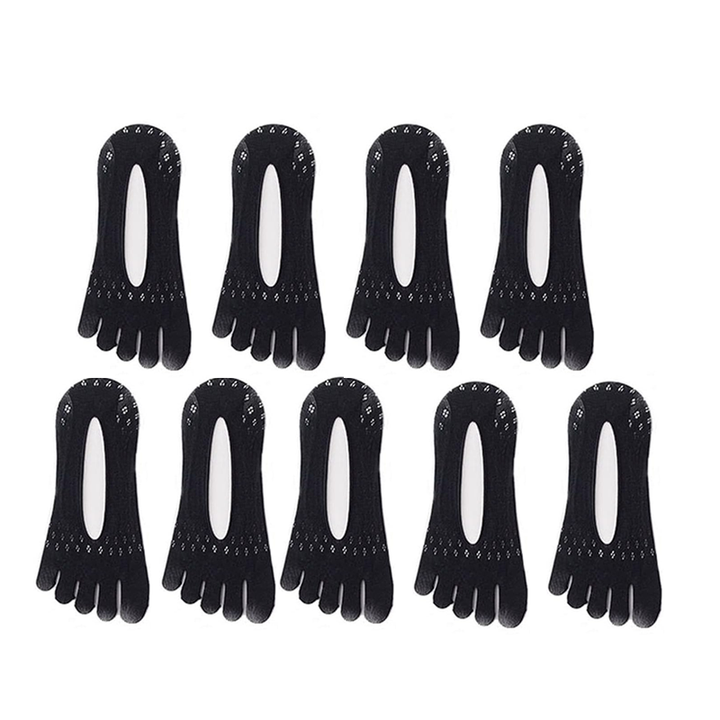 "Fem tå strumpor för kvinnor, svart och rosa, flexibel design, tåseparerande, lämplig för vardag och aktivitet."