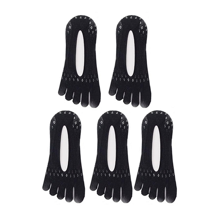 "Fem tå strumpor för kvinnor, svart och rosa, flexibel design, tåseparerande, lämplig för vardag och aktivitet."