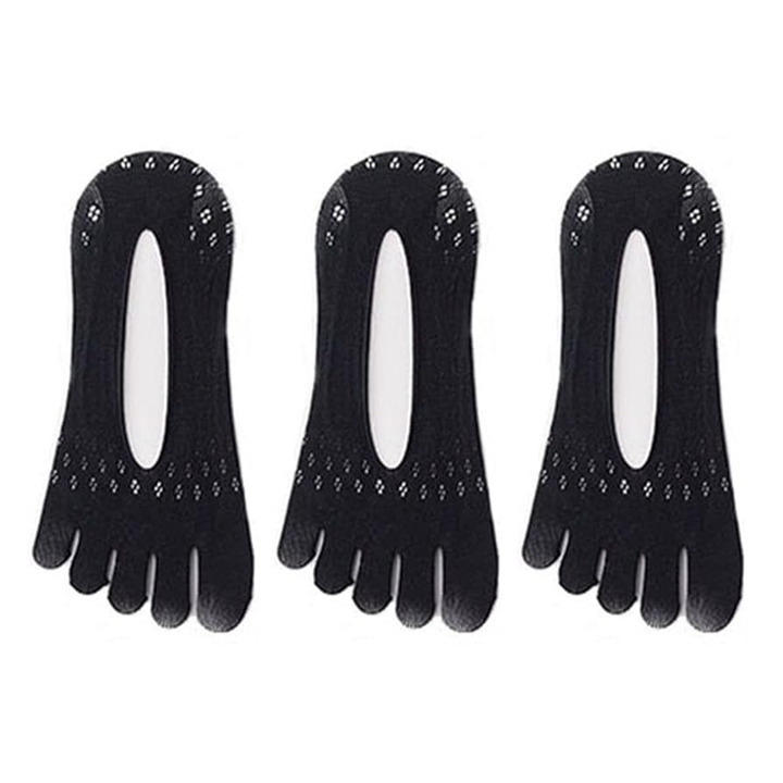 "Fem tå strumpor för kvinnor, svart och rosa, flexibel design, tåseparerande, lämplig för vardag och aktivitet."