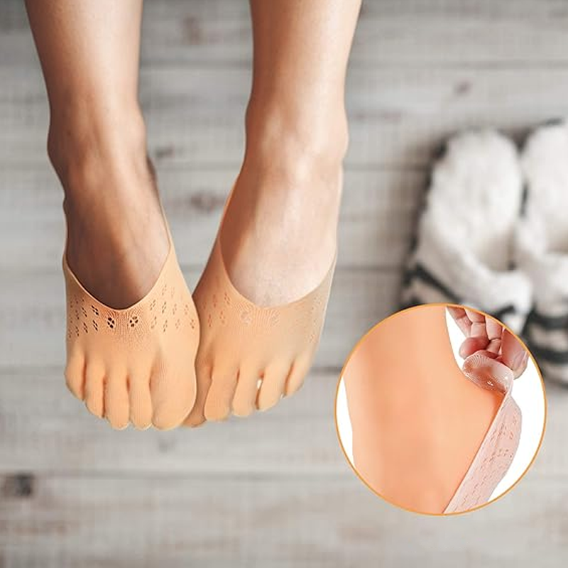 "Fem tå strumpor för kvinnor, svart och rosa, flexibel design, tåseparerande, lämplig för vardag och aktivitet."