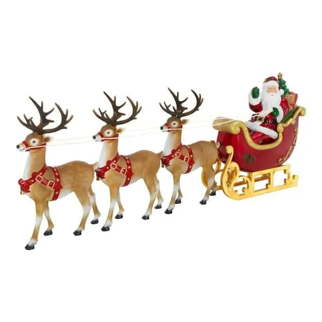 Julbelysning: Jultomten & renar i detaljerad resin. Festlig inredning med LED för en mysig julstämning.