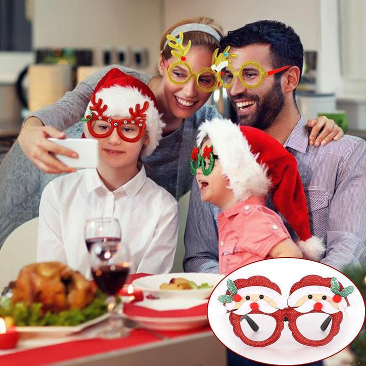 "Festliga julglasögon med glitter för vuxna och barn, glittrande dekoration i olika modeller, perfekt för julfester."