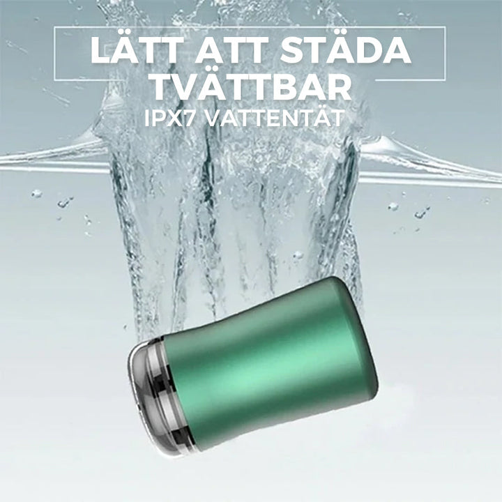 "Fickstorlek tvättbar elektrisk rakhyvel, grön eller svart, kompakt design, perfekt för resor, vattentät och snabbladdning."