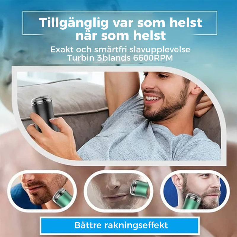 "Fickstorlek tvättbar elektrisk rakhyvel, grön eller svart, kompakt design, perfekt för resor, vattentät och snabbladdning."