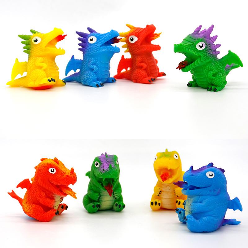 "Fidget leksak blindlåda med färgglada formskiftande djur och dinosaurier för stresslindring och kreativitet."
