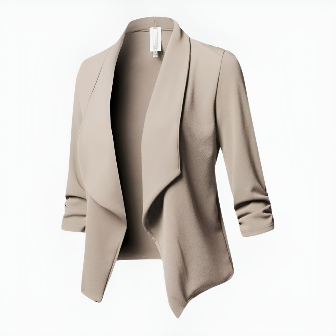 Kvinnors svarta figurnära kavaj, öppen front, ett måste i garderoben för elegant och bekvämt dammode.