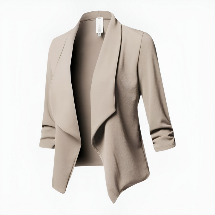 Kvinnors svarta figurnära kavaj, öppen front, ett måste i garderoben för elegant och bekvämt dammode.