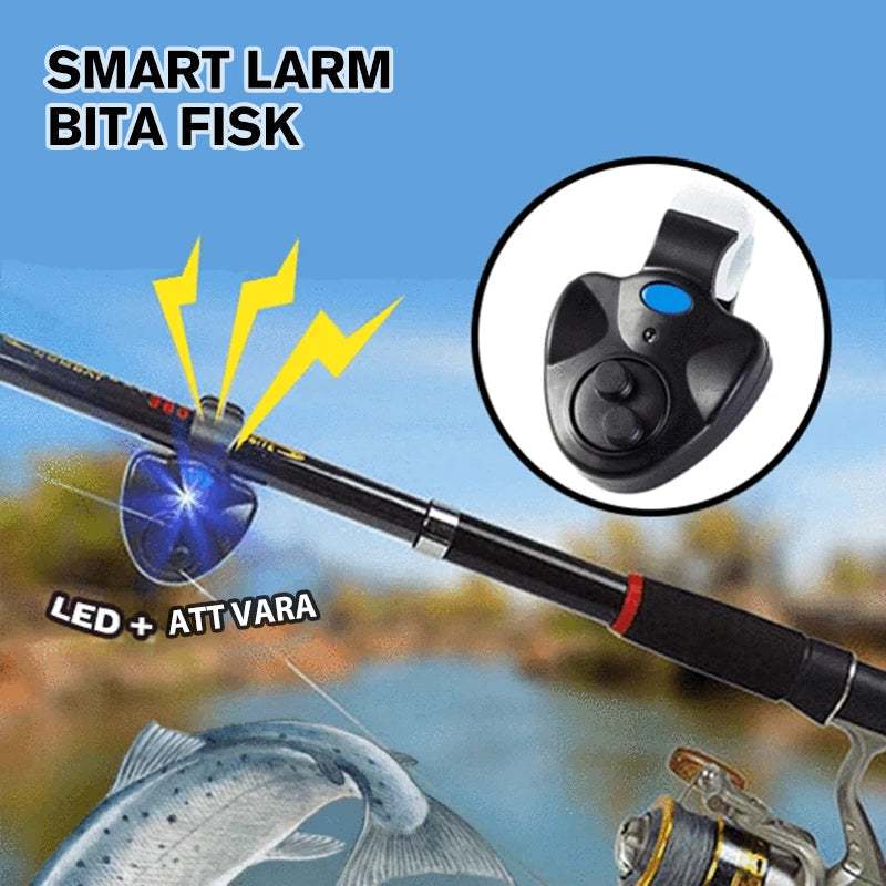 "Fiskeredskap med LED-larm för nattfiske, svart cylindrisk enhet med lysdiod som upptäcker fiskhugg även i mörker."