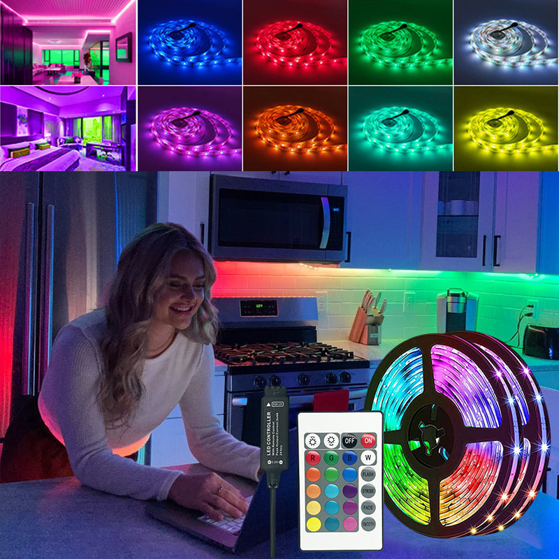 "Fjärrstyrd LED-ljusremsa för hem och trädgård, mångsidig belysning, enkel installation, stämningsfull inomhus och utomhus."
