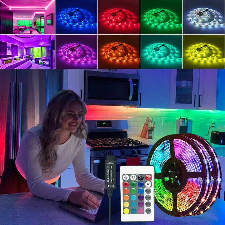 "Fjärrstyrd LED-ljusremsa för hem och trädgård, mångsidig belysning, enkel installation, stämningsfull inomhus och utomhus."