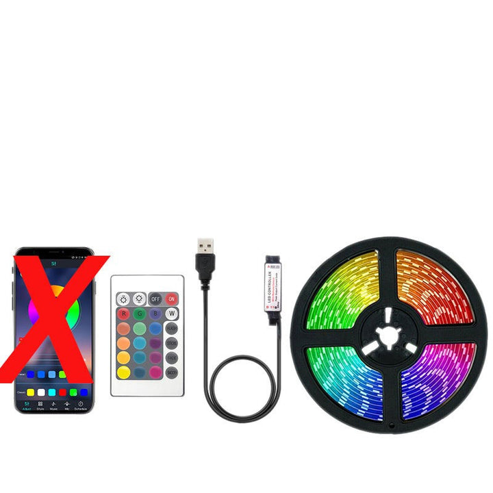 "Fjärrstyrd LED-ljusremsa för hem och trädgård, mångsidig belysning, enkel installation, stämningsfull inomhus och utomhus."