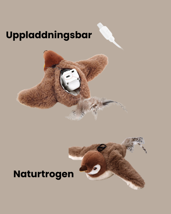 Plysch Flappy Fågel kattleksak med elektrisk rörelse. Fylld med kattmynta för extra attraktion hos innekatt.