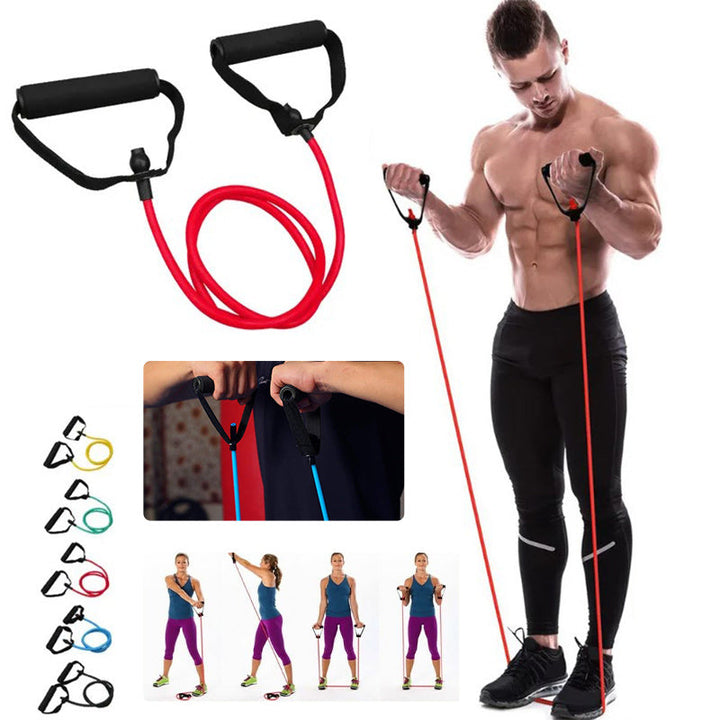 "Flera träningsband i färger, naturlig latex, multi-resistans 5-30 LB, anti-glid skumhandtag, sport och fitness."