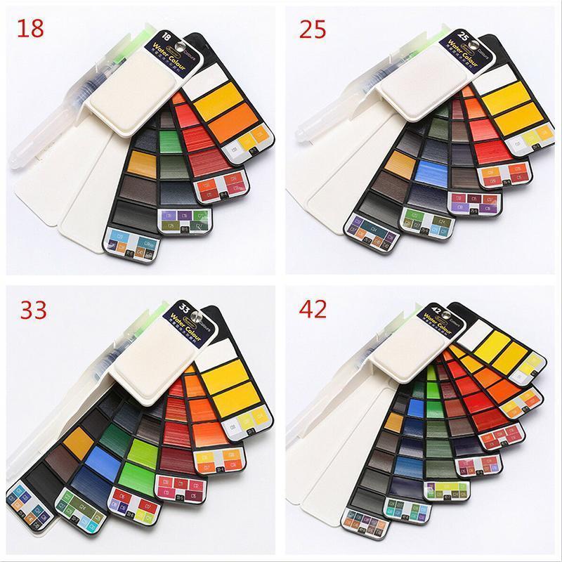 "Flerfärgad gouache-pigmentpalett med pensel och avtagbar svamp i kompakt format för konstnärlig kreativitet"