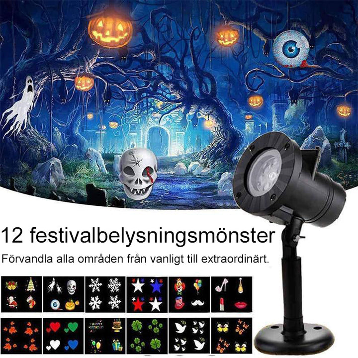 "Flerfärgad juldekoration projektor lampa, LED-ljus, belyser väggar med festliga mönster, för inomhus och utomhusbruk."