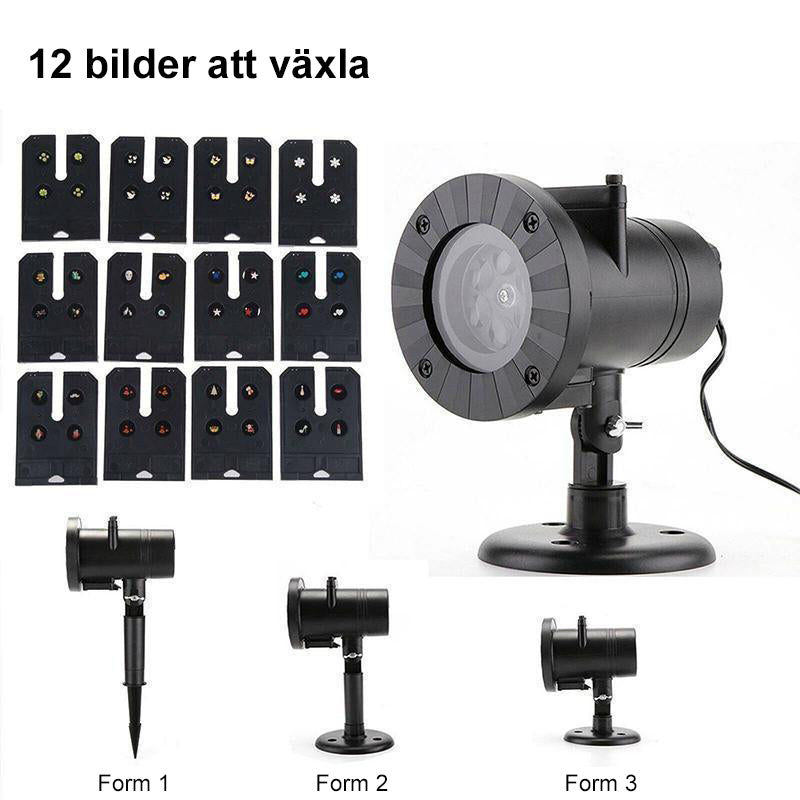 "Flerfärgad juldekoration projektor lampa, LED-ljus, belyser väggar med festliga mönster, för inomhus och utomhusbruk."