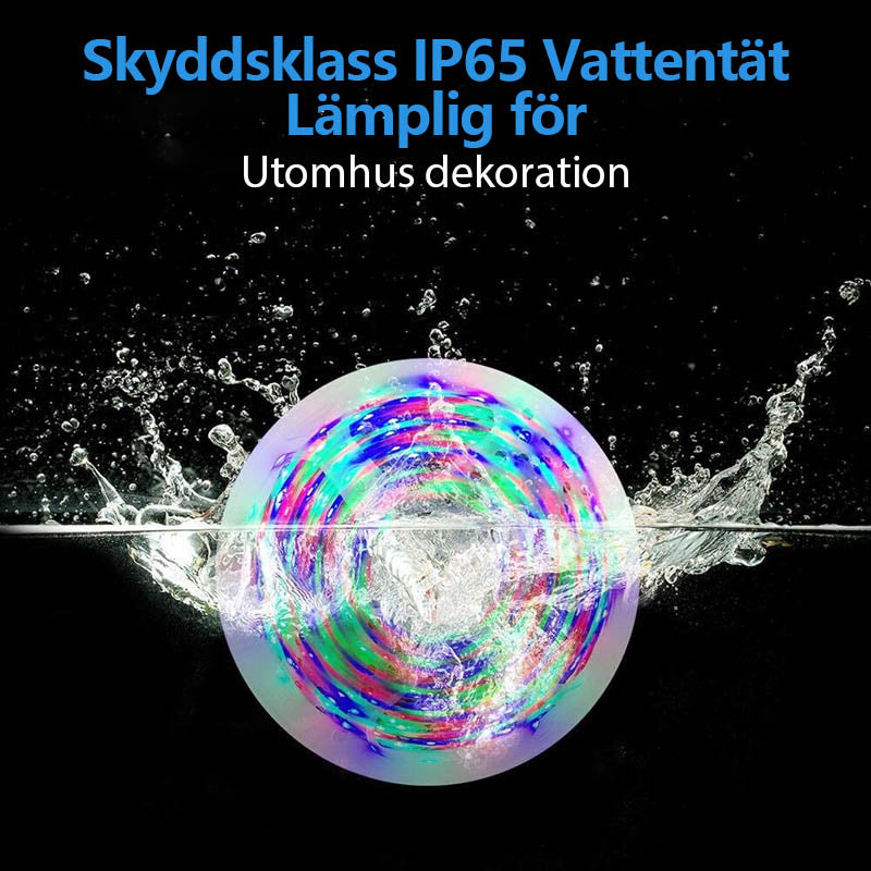 Flerfärgad LED-ljusslinga med fjärrkontroll, dekorativ utomhusbelysning, justerbara ljus- och färginställningar.