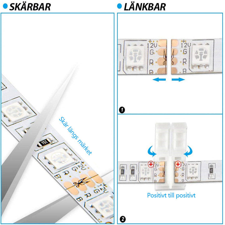 Flerfärgad LED-ljusslinga med fjärrkontroll, dekorativ utomhusbelysning, justerbara ljus- och färginställningar.