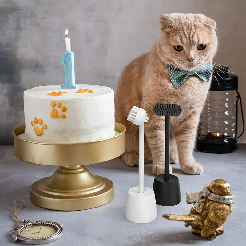 "Flerfärgad massageborste för katter med långt skaft, idealisk för grooming och pälsvård, tillverkad av säkert silikon."