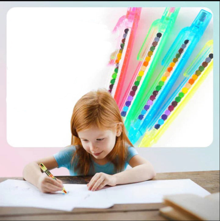 "Flerfärgade kritor 20-i-1, staplade för kreativt bruk, för barn. Perfekt för teckning, skrivning, och konst."