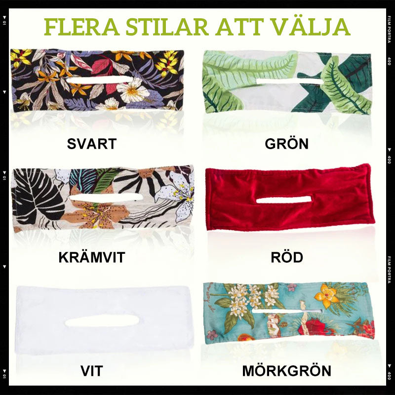 "Flerfärgat damhårband, bomull, bekvämt och hållbart, i olika färger som vitt, rött, grönt och svart."