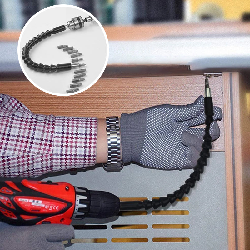 "Flexibel borrförlängare för trånga utrymmen, 30 cm, kolstål och plast, idealisk för skruv- och borrprojekt."
