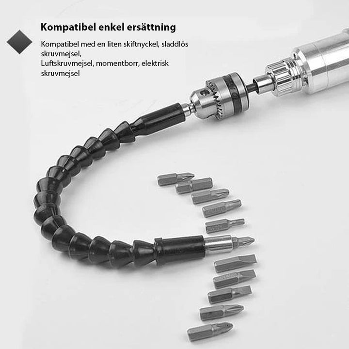 "Flexibel borrförlängare för trånga utrymmen, 30 cm, kolstål och plast, idealisk för skruv- och borrprojekt."