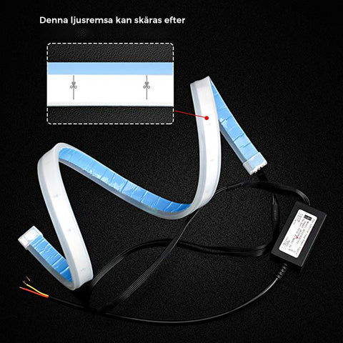 "Flexibel DRL LED-belysning för bil, vit och gul, vattentät och enkel att installera för säker och stilren exteriör."